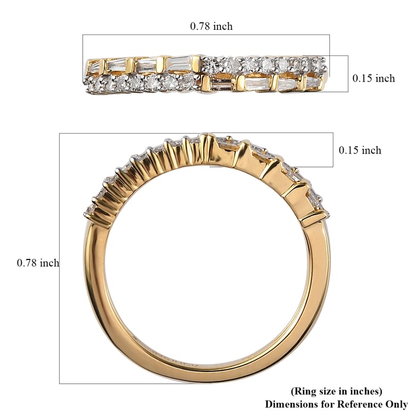 White Diamond I2 0.30 ctw Band Ring in 18K Vermeil Yellow Gold Over Sterling Silver (Size 6.0)