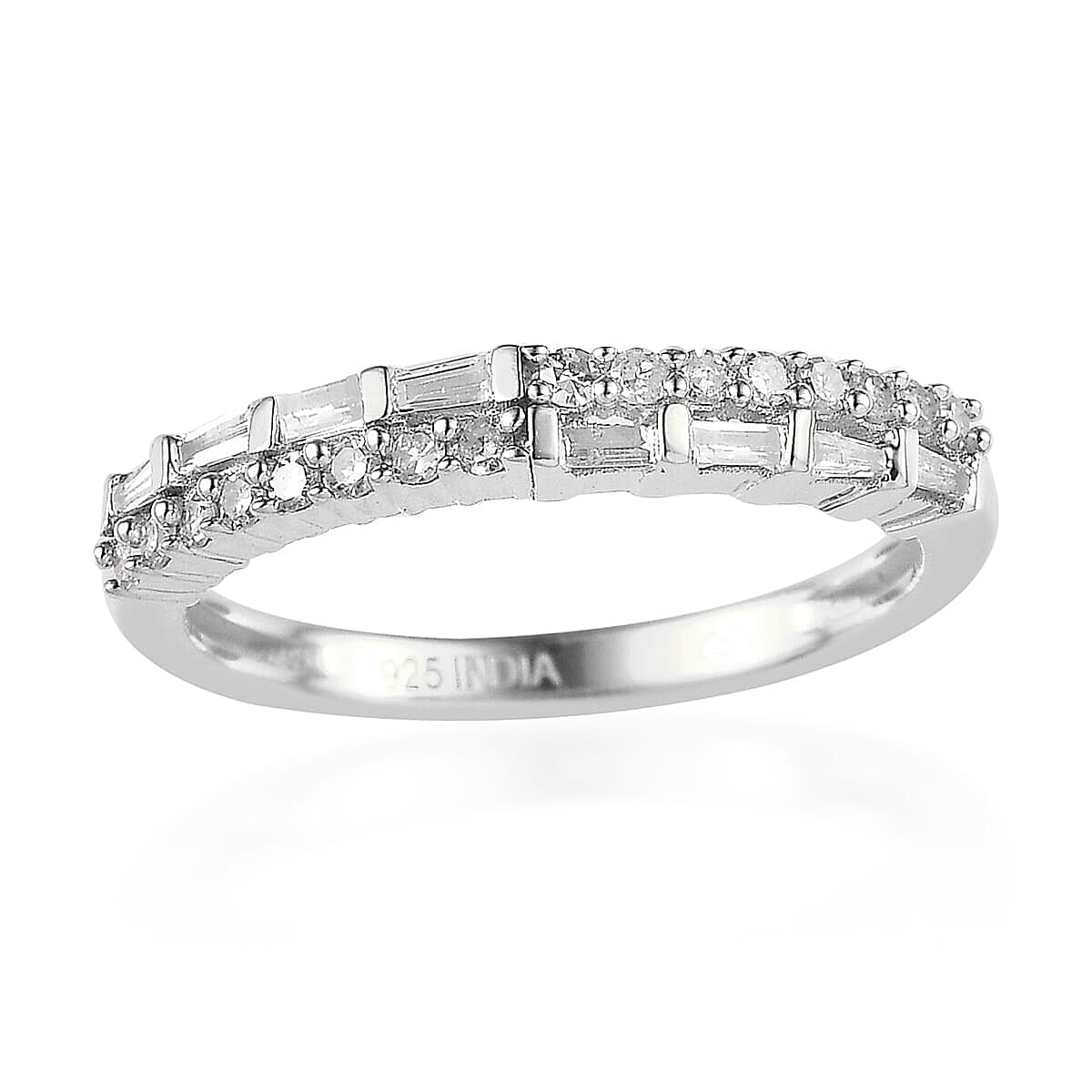 White Diamond (I2) 0.30 ctw Band Ring in Rhodium Over Sterling Silver (Size 5.0)