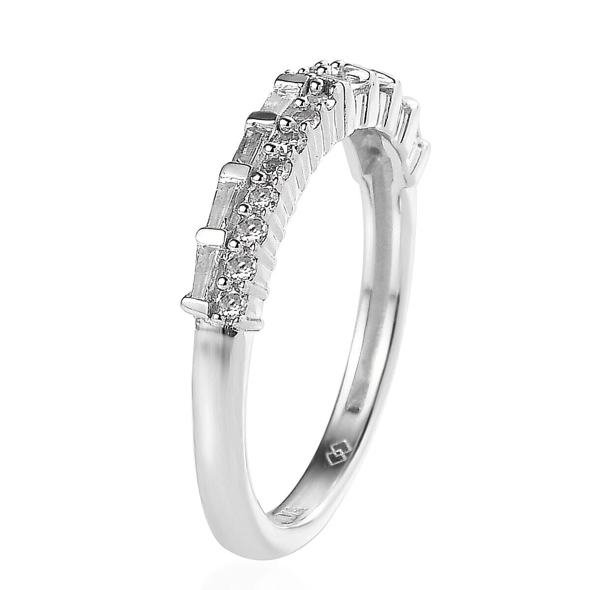 White Diamond (I2) 0.30 ctw Band Ring in Rhodium Over Sterling Silver (Size 5.0)