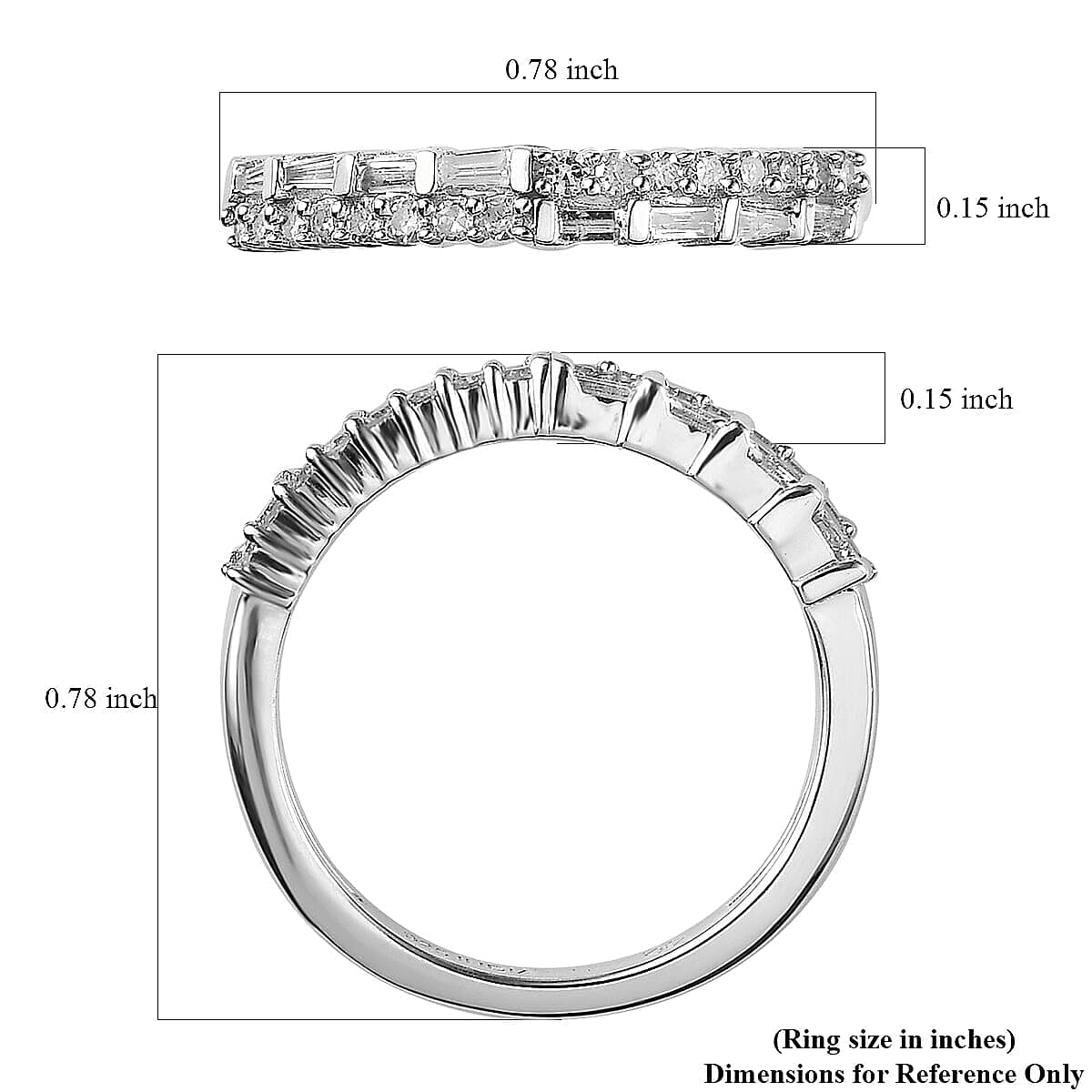 White Diamond (I2) 0.30 ctw Band Ring in Rhodium Over Sterling Silver (Size 5.0)
