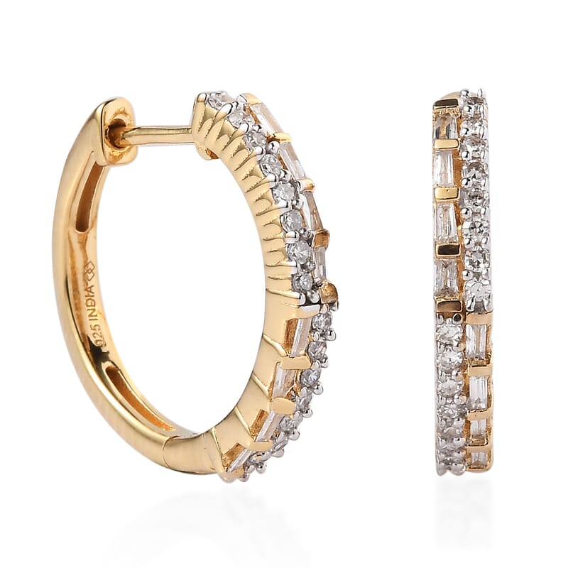 Diamond G-H SI 0.35 ctw Hoop Earrings in 18K Vermeil Yellow Gold Over Sterling Silver