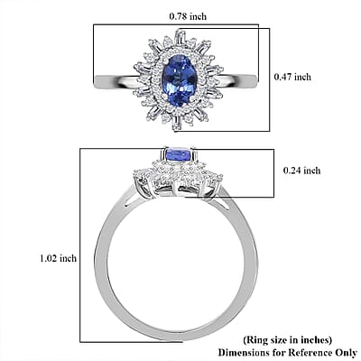 AAA Tanzanite and White Zircon Starburst Ring in Platinum Over Sterling Silver (Size 10.0) 0.90 ctw