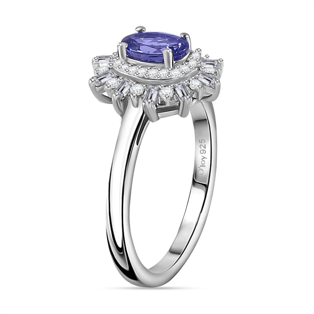 AAA Tanzanite and White Zircon Starburst Ring in Platinum Over Sterling Silver (Size 7.0) 0.90 ctw image number 3