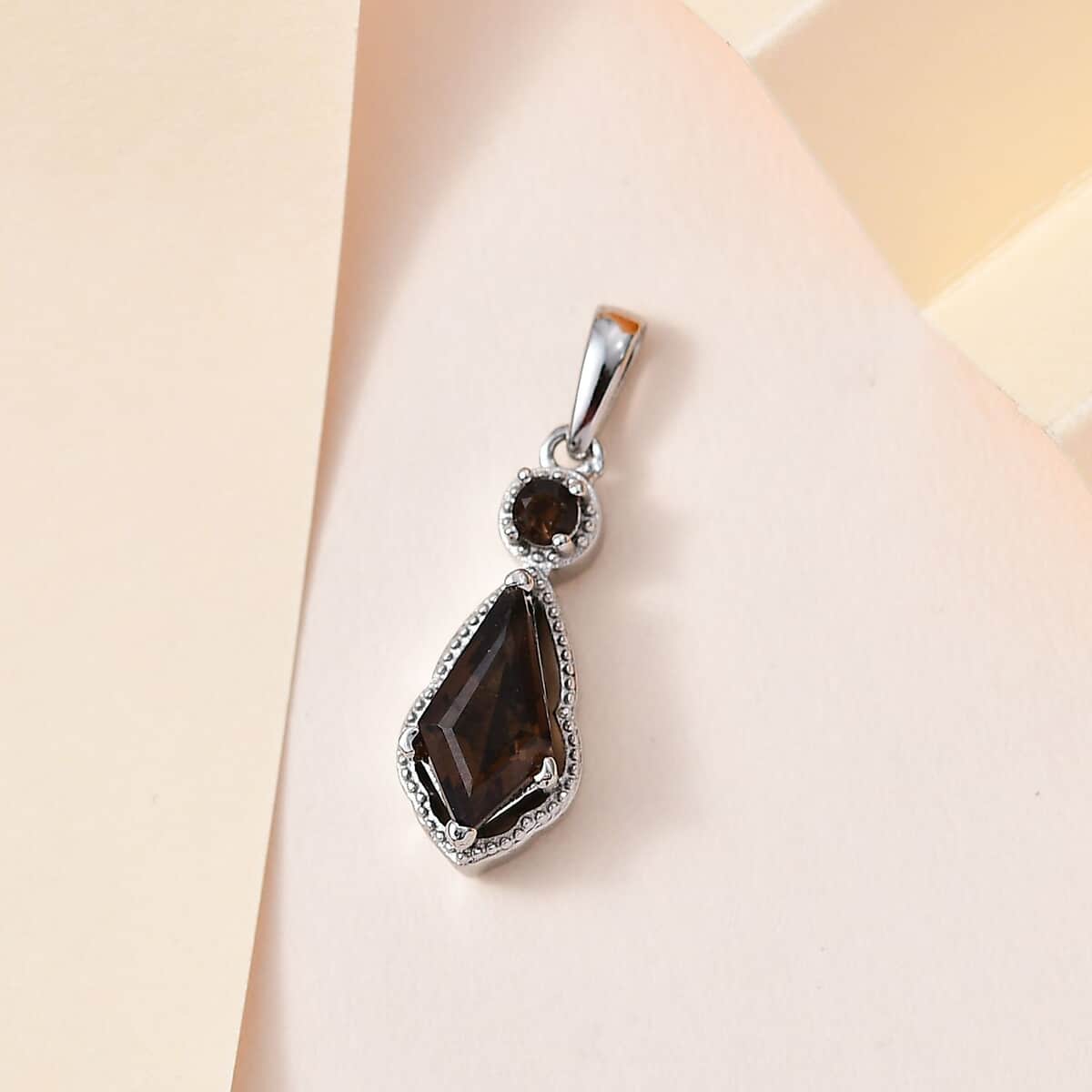 Brazilian Smoky Quartz Pendant in Platinum Over Copper 1.35 ctw image number 1