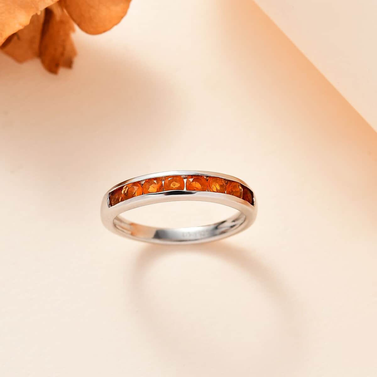 Jalisco Fire Opal Half Eternity Band Ring in Platinum Over Sterling Silver (Size 10.0) 0.40 ctw image number 1
