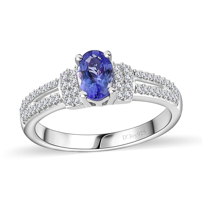AAA Tanzanite and White Zircon Ring in Platinum Over Sterling Silver (Size 10.0) 0.75 ctw