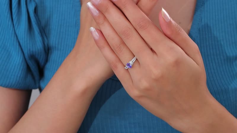 AAA Tanzanite, White Zircon Ring in Platinum Over Sterling Silver (Size 10.0) 0.75 ctw