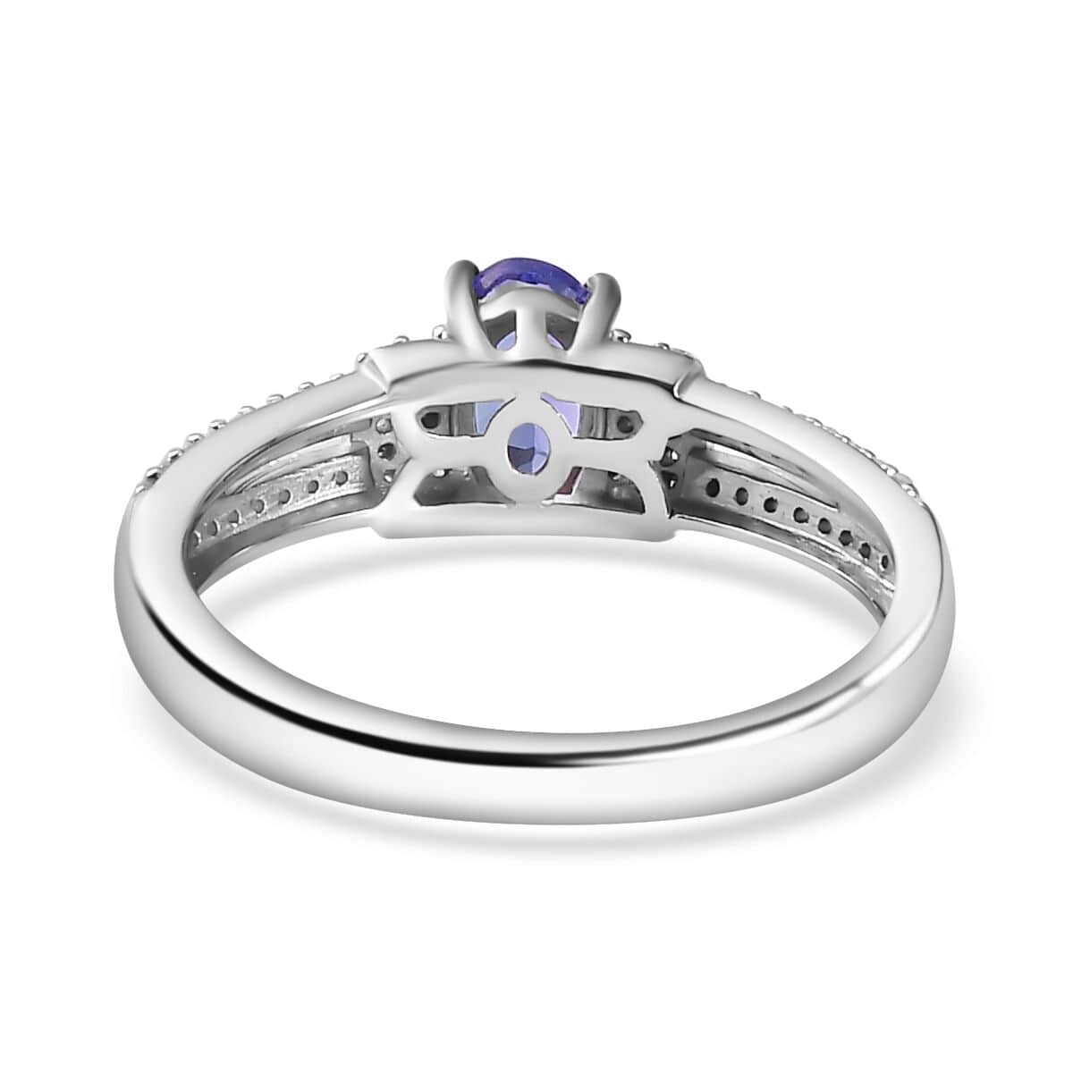 AAA Tanzanite and White Zircon Ring in Platinum Over Sterling Silver (Size 10.0) 0.75 ctw image number 3