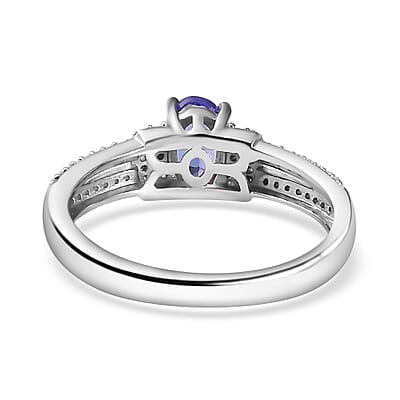 AAA Tanzanite and White Zircon Ring in Platinum Over Sterling Silver (Size 10.0) 0.75 ctw