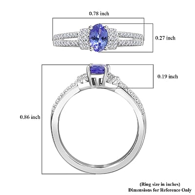 AAA Tanzanite and White Zircon Ring in Platinum Over Sterling Silver (Size 10.0) 0.75 ctw