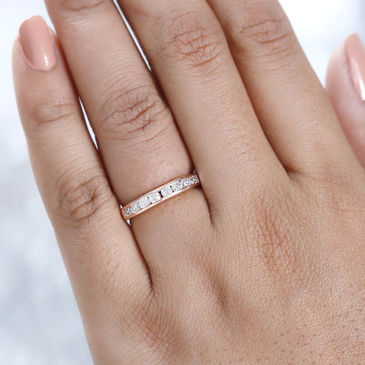 Moissanite Half Eternity Band Ring in Vermeil Rose Gold Over Sterling Silver (Size 10.0) 0.50 ctw image number 2