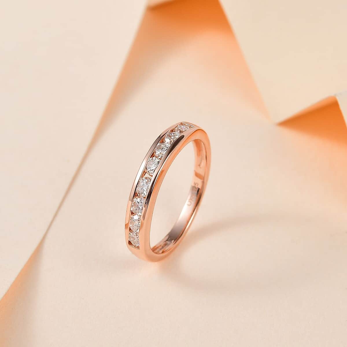 Moissanite Half Eternity Band Ring in Vermeil Rose Gold Over Sterling Silver (Size 5.0) 0.50 ctw image number 1
