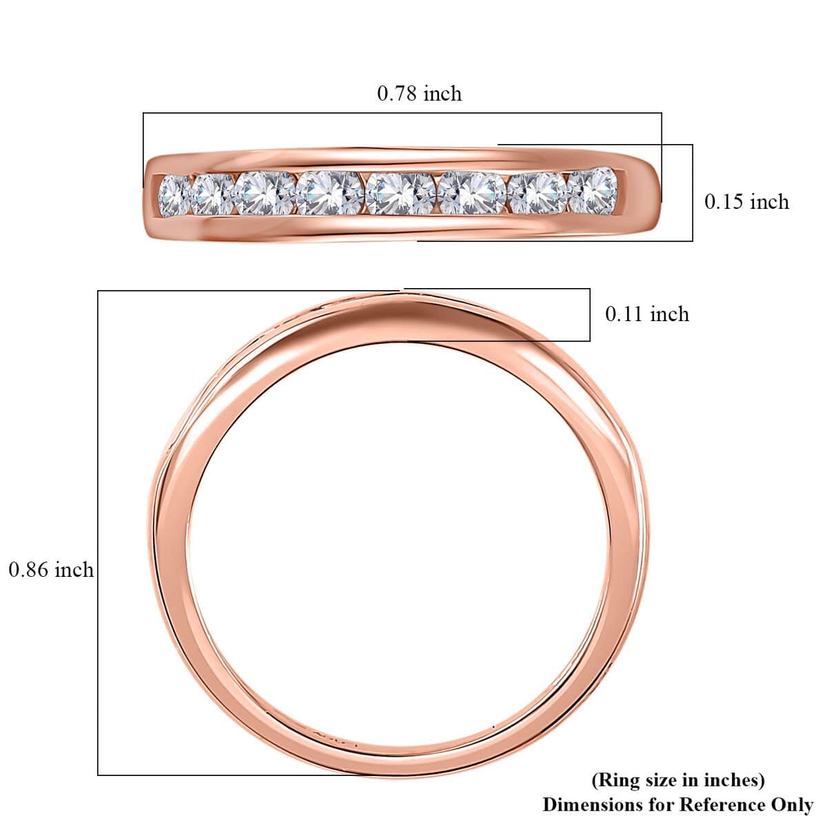 Moissanite Half Eternity Band Ring in Vermeil Rose Gold Over Sterling Silver (Size 5.0) 0.50 ctw image number 5