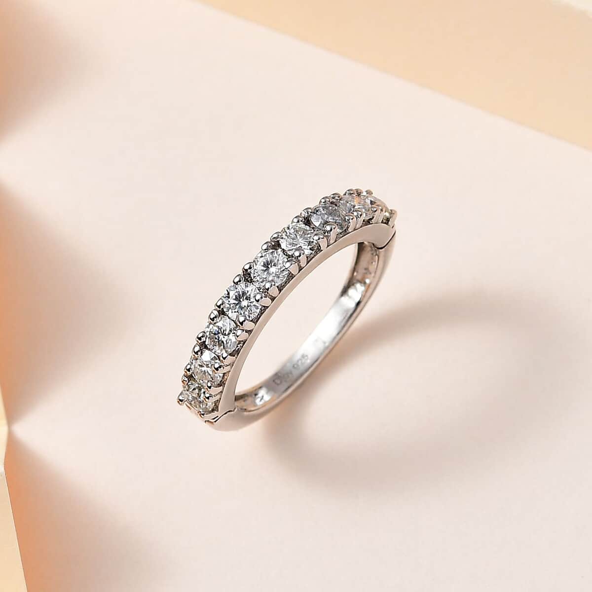 Moissanite Half Eternity Band Ring in Platinum Over Sterling Silver (Size 10.0) 1.00 ctw image number 1