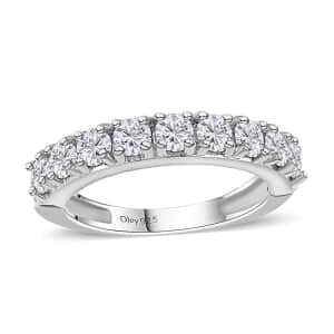 Moissanite Half Eternity Band Ring in Platinum Over Sterling Silver (Size 5.0) 1.00 ctw