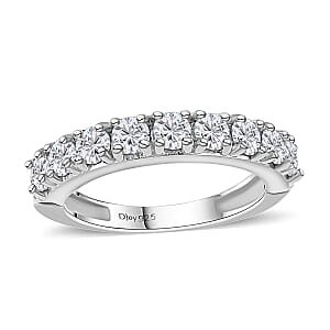 Moissanite Half Eternity Band Ring in Platinum Over Sterling Silver (Size 6.0) 1.00 ctw