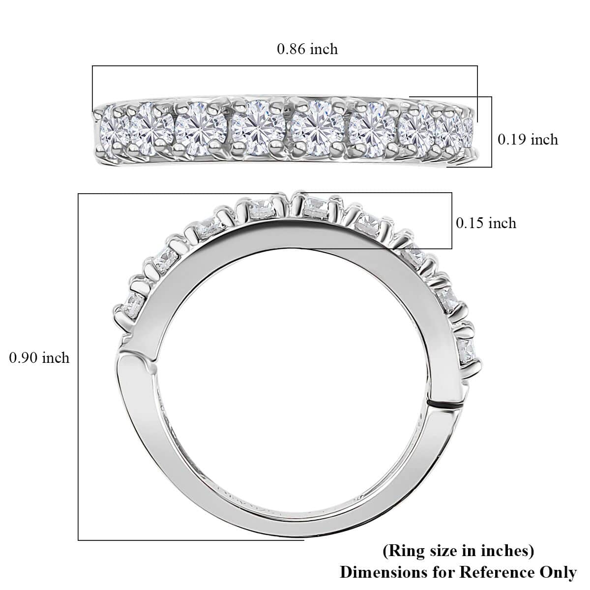 Moissanite Half Eternity Band Ring in Platinum Over Sterling Silver (Size 6.0) 1.00 ctw image number 5