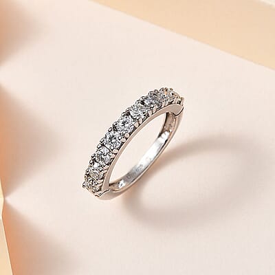 Moissanite Arthritis Ring in Platinum Over Sterling Silver (Size 7.0) 1.00 ctw