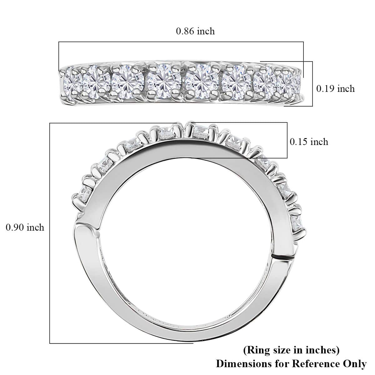 Moissanite Half Eternity Band Ring in Platinum Over Sterling Silver (Size 7.0) 1.00 ctw image number 5