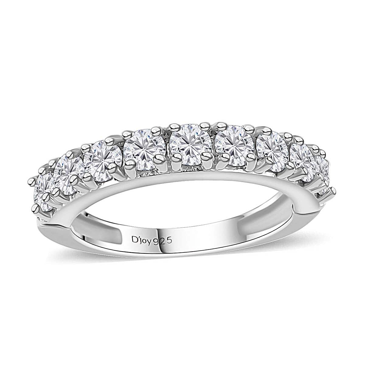 Moissanite Half Eternity Band Ring in Platinum Over Sterling Silver (Size 10.0) 1.00 ctw