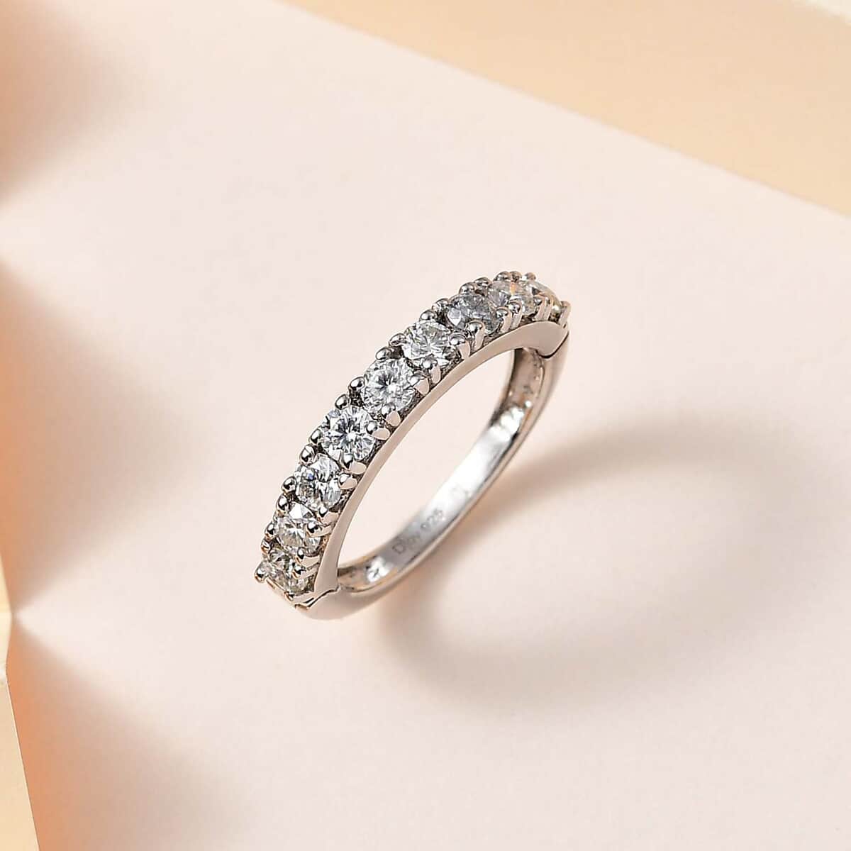 Moissanite Half Eternity Band Ring in Platinum Over Sterling Silver (Size 8.0) 1.00 ctw image number 1