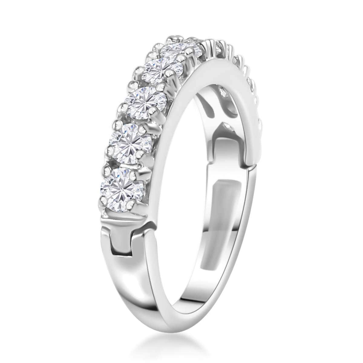 Moissanite Half Eternity Band Ring in Platinum Over Sterling Silver (Size 8.0) 1.00 ctw image number 3