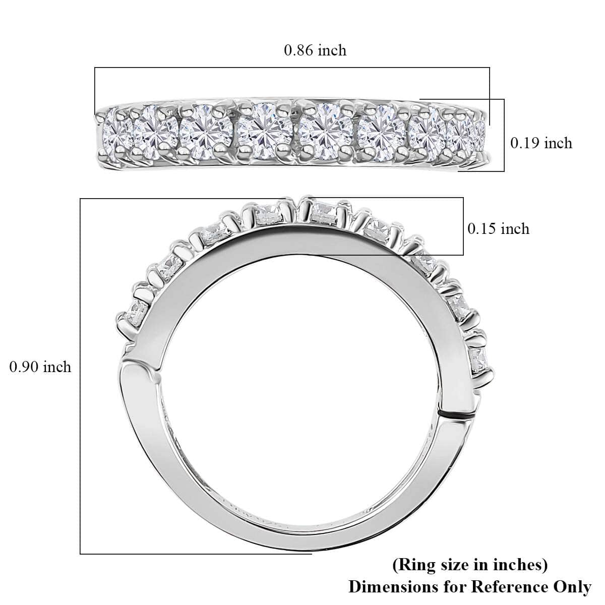 Moissanite Half Eternity Band Ring in Platinum Over Sterling Silver (Size 8.0) 1.00 ctw image number 5