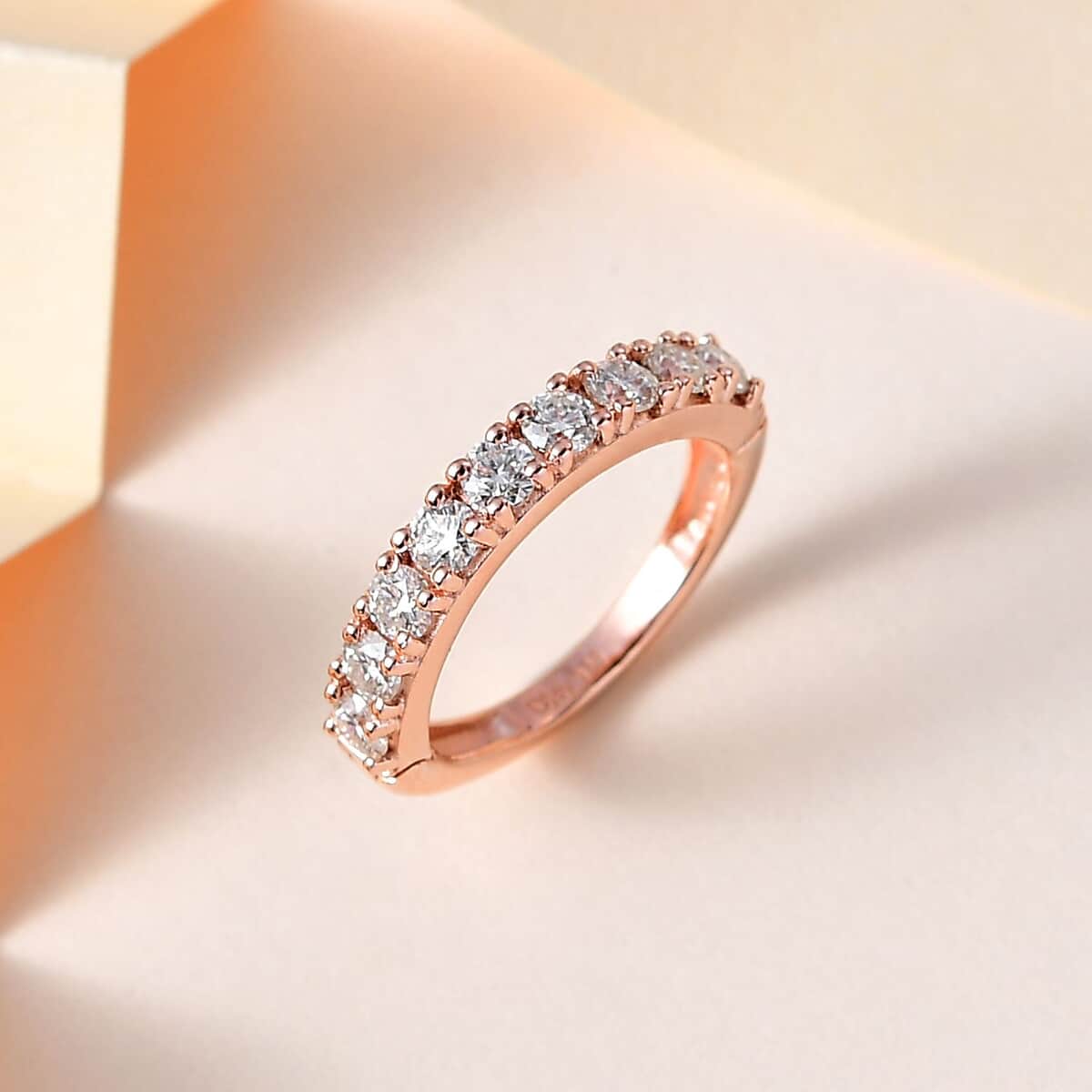 Moissanite Half Eternity Band Ring in Vermeil Rose Gold Over Sterling Silver (Size 5.0) 1.00 ctw image number 1