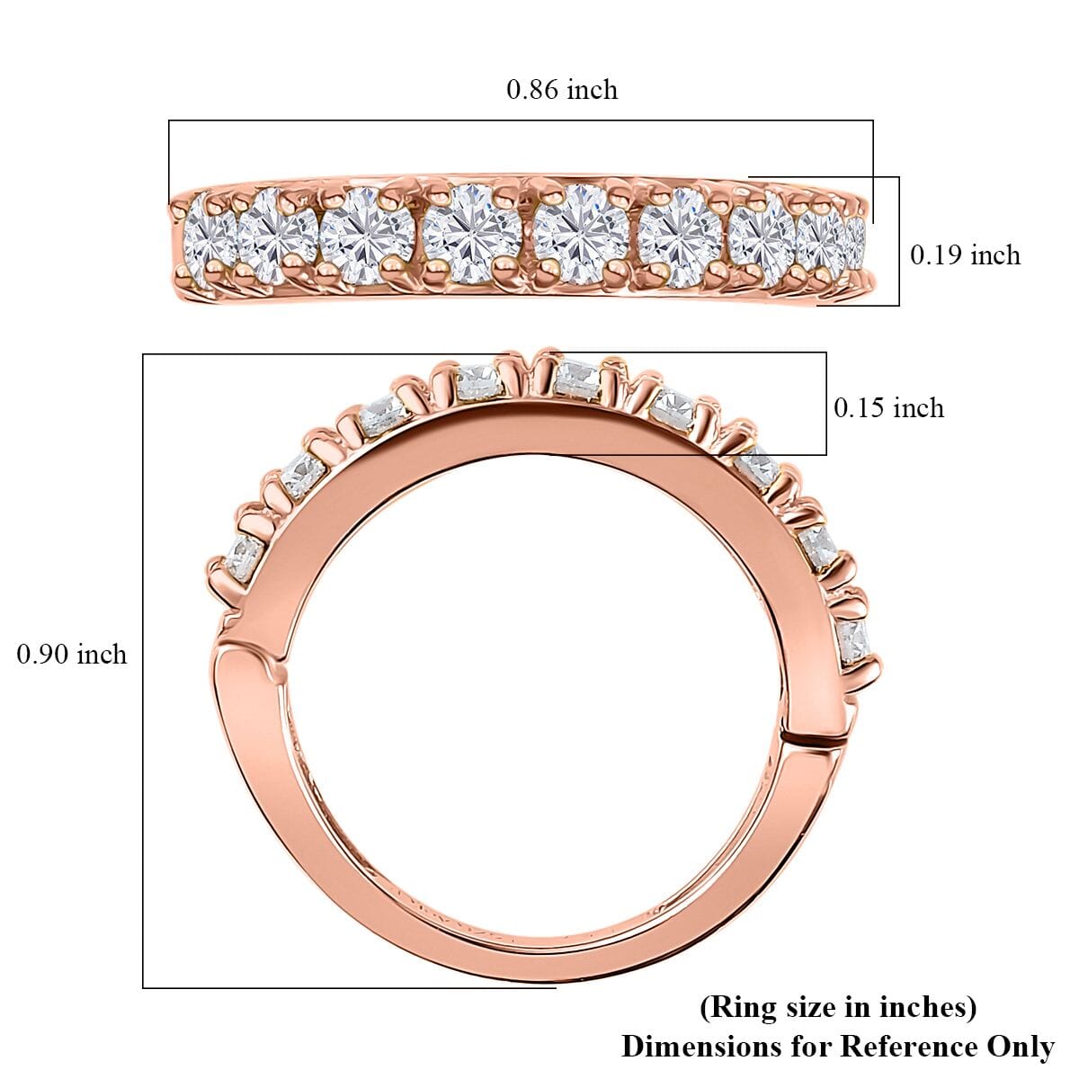 Moissanite Half Eternity Band Ring in Vermeil Rose Gold Over Sterling Silver (Size 6.0) 1.00 ctw image number 5
