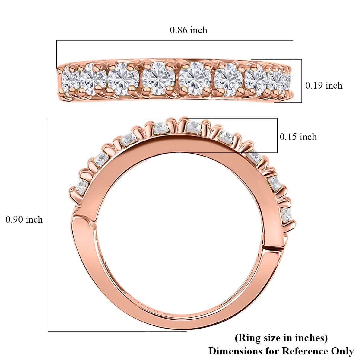 Moissanite Half Eternity Band Ring in Vermeil Rose Gold Over Sterling Silver (Size 7.0) 1.00 ctw image number 5
