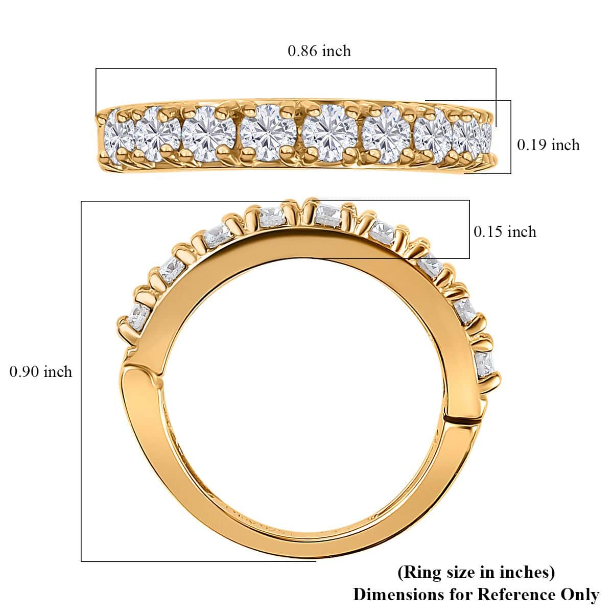 Moissanite Half Eternity Band Ring in Vermeil Yellow Gold Over Sterling Silver (Size 5.0) 1.00 ctw image number 5