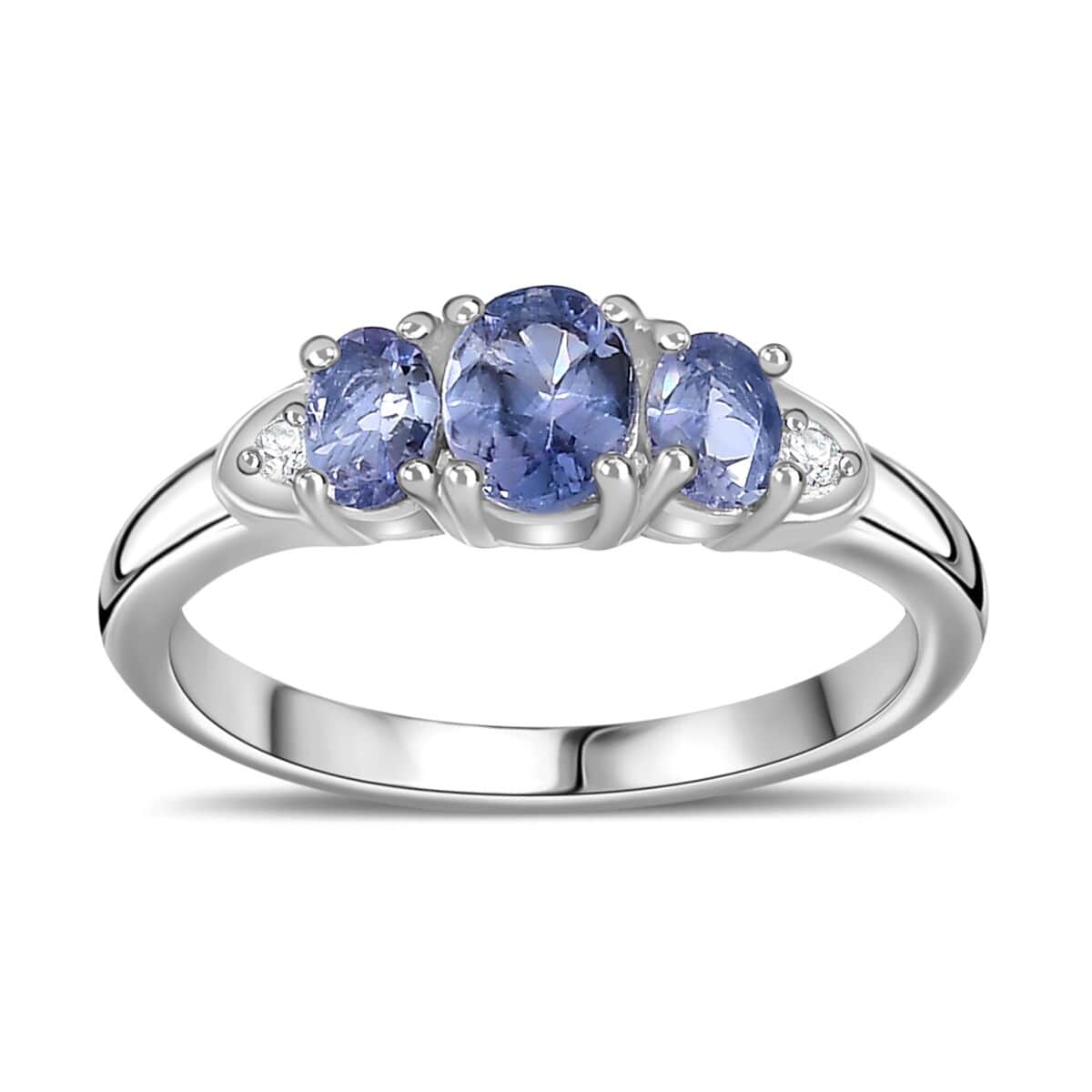 Tanzanite and Moissanite Ring in Platinum Over Sterling Silver (Size 10.0) 0.65 ctw image number 0