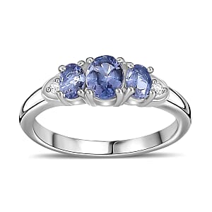 Tanzanite and Moissanite Ring in Platinum Over Sterling Silver (Size 10.0) 0.65 ctw