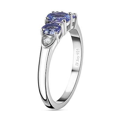 Tanzanite and Moissanite Ring in Platinum Over Sterling Silver (Size 10.0) 0.65 ctw