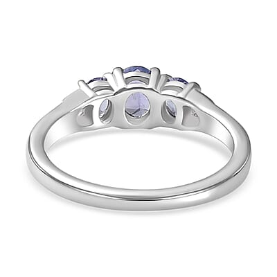 Tanzanite and Moissanite Ring in Platinum Over Sterling Silver (Size 10.0) 0.65 ctw