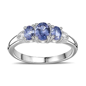 Tanzanite and Moissanite Ring in Platinum Over Sterling Silver (Size 8.0) 0.65 ctw