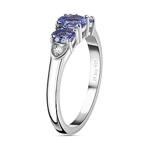 Tanzanite and Moissanite Ring in Platinum Over Sterling Silver (Size 8.0) 0.65 ctw