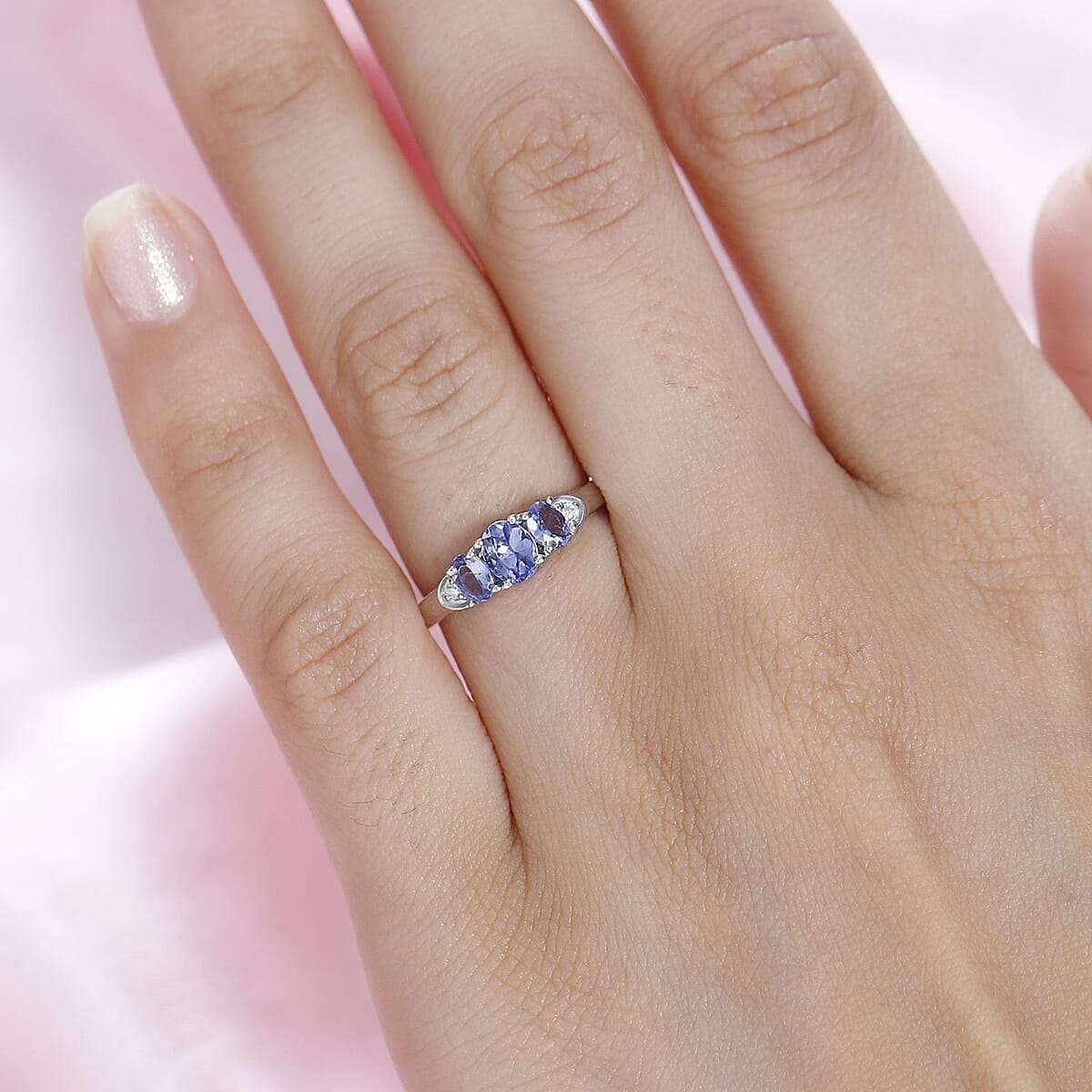 Tanzanite and Moissanite Ring in Platinum Over Sterling Silver (Size 9.0) 0.65 ctw image number 2