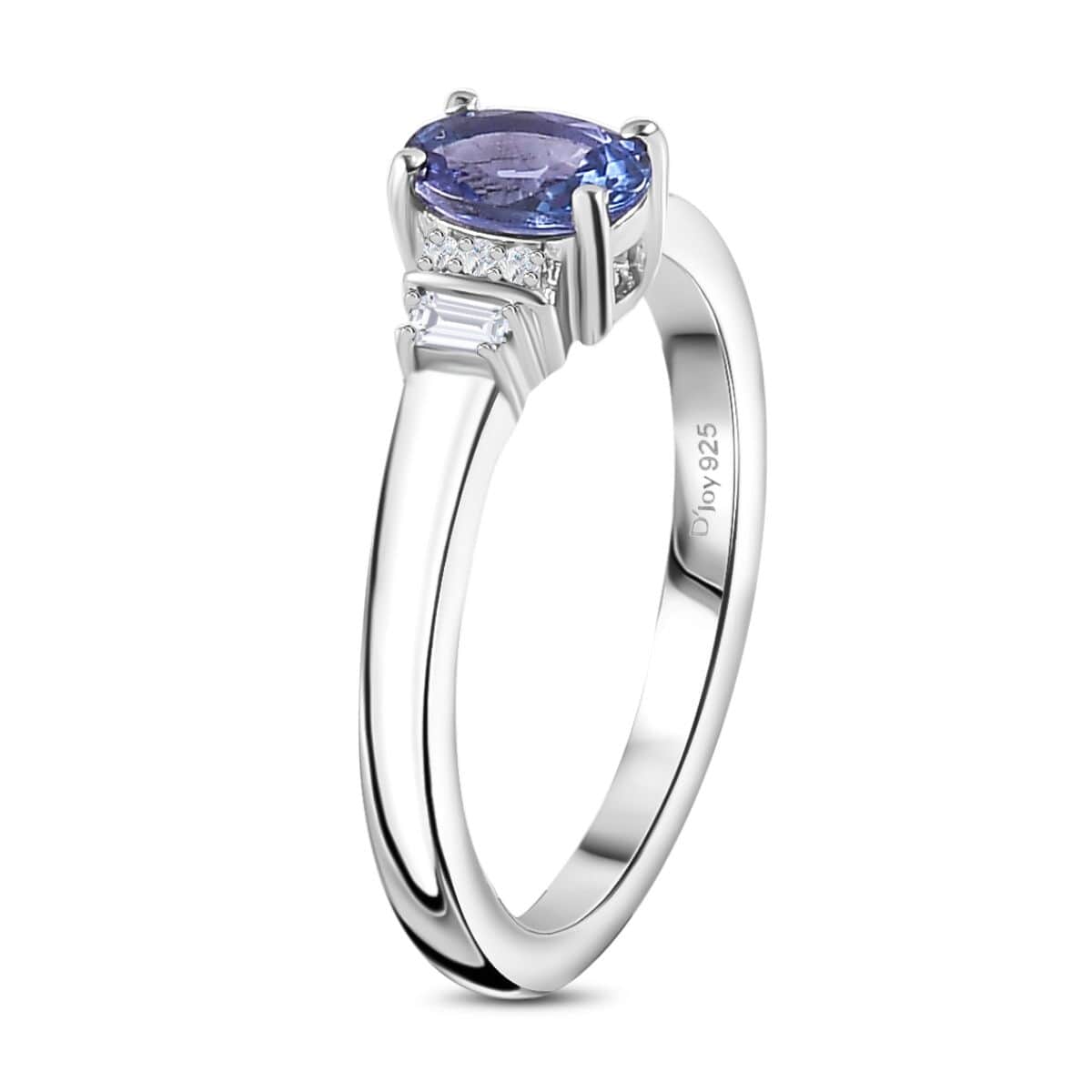 AAA Tanzanite and White Zircon Ring in Platinum Over Sterling Silver (Size 10.0) 0.60 ctw image number 3