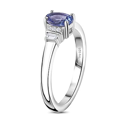 AAA Tanzanite and White Zircon Ring in Platinum Over Sterling Silver (Size 10.0) 0.60 ctw