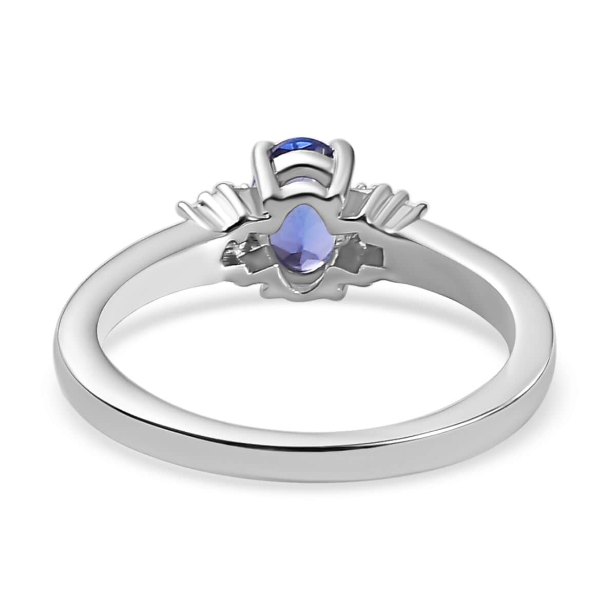 AAA Tanzanite and White Zircon Ring in Platinum Over Sterling Silver (Size 7.0) 0.60 ctw image number 4