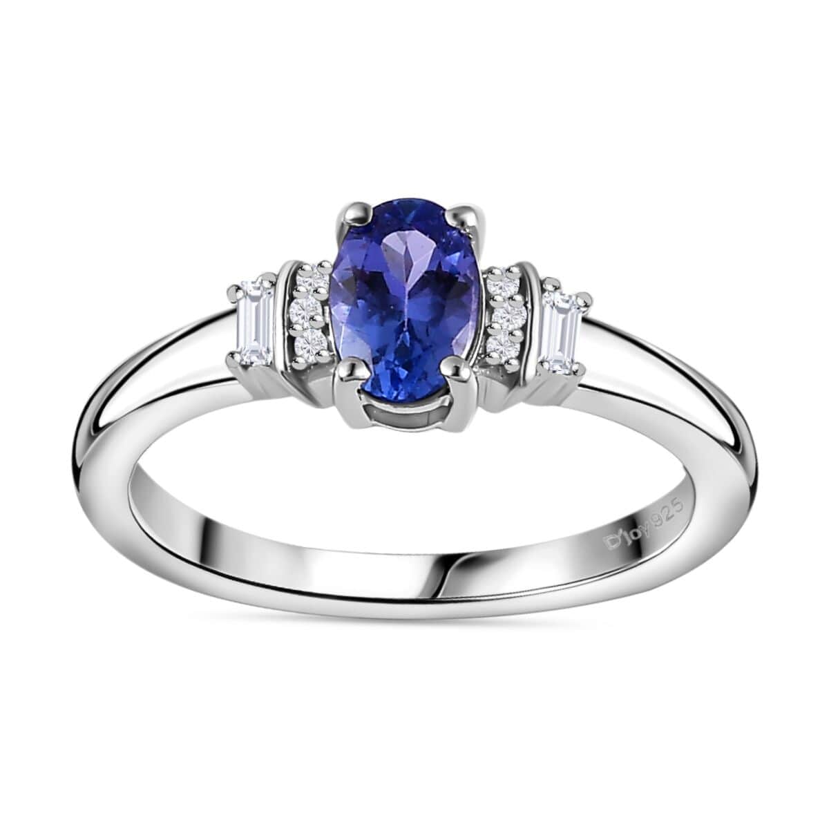 AAA Tanzanite and White Zircon Ring in Platinum Over Sterling Silver (Size 8.0) 0.60 ctw image number 0