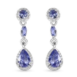 Tanzanite Dangle Earrings in Platinum Over Sterling Silver 1.20 ctw