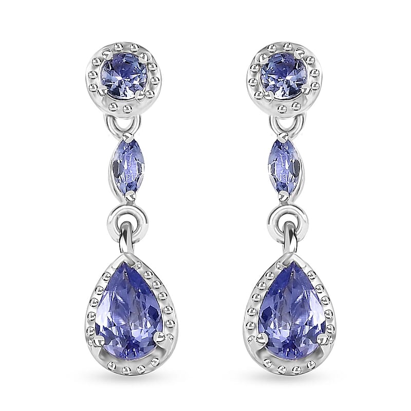 D'Joy Tanzanite Dangle Earrings in Platinum Over Sterling Silver 1.20 ctw