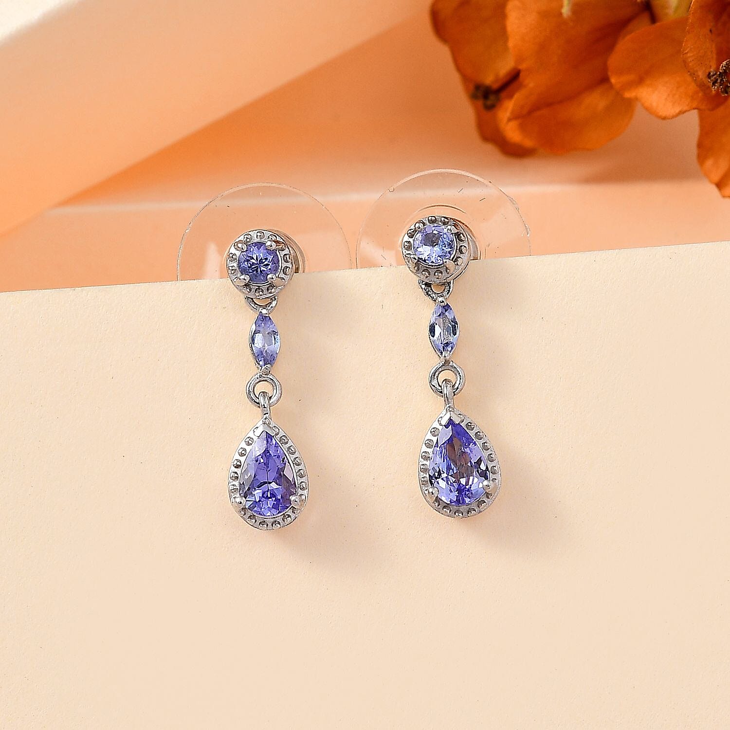 D'Joy Tanzanite Dangle Earrings in Platinum Over Sterling Silver 1.20 ctw