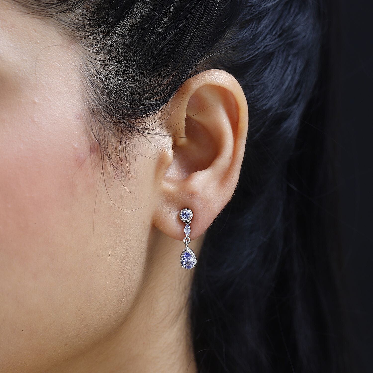 D'Joy Tanzanite Dangle Earrings in Platinum Over Sterling Silver 1.20 ctw