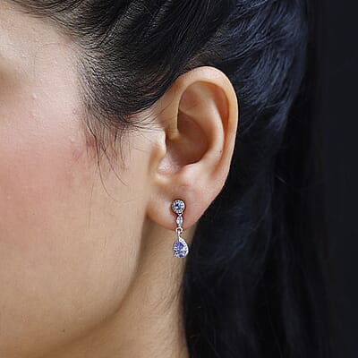D'Joy Tanzanite Dangle Earrings in Platinum Over Sterling Silver 1.20 ctw