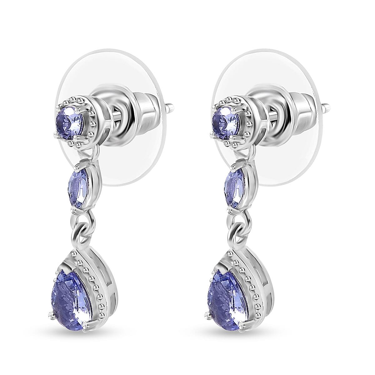 D'Joy Tanzanite Dangle Earrings in Platinum Over Sterling Silver 1.20 ctw