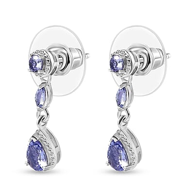 D'Joy Tanzanite Dangle Earrings in Platinum Over Sterling Silver 1.20 ctw