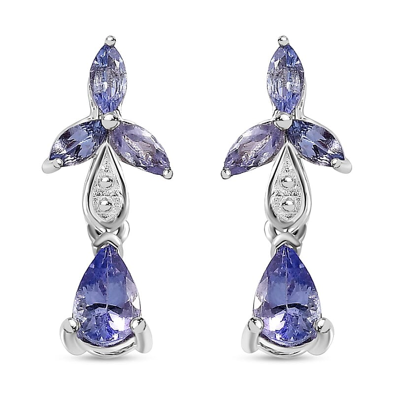 Tanzanite Dangle Earrings in Platinum Over Sterling Silver 1.35 ctw